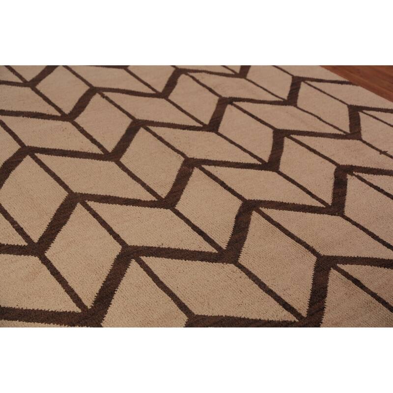 Hand Knotted Oriental 100% Wool Carpet Modern All-Over Beige & Ivories Moroccan Area Rug - 9' 10'' X 7' 11''