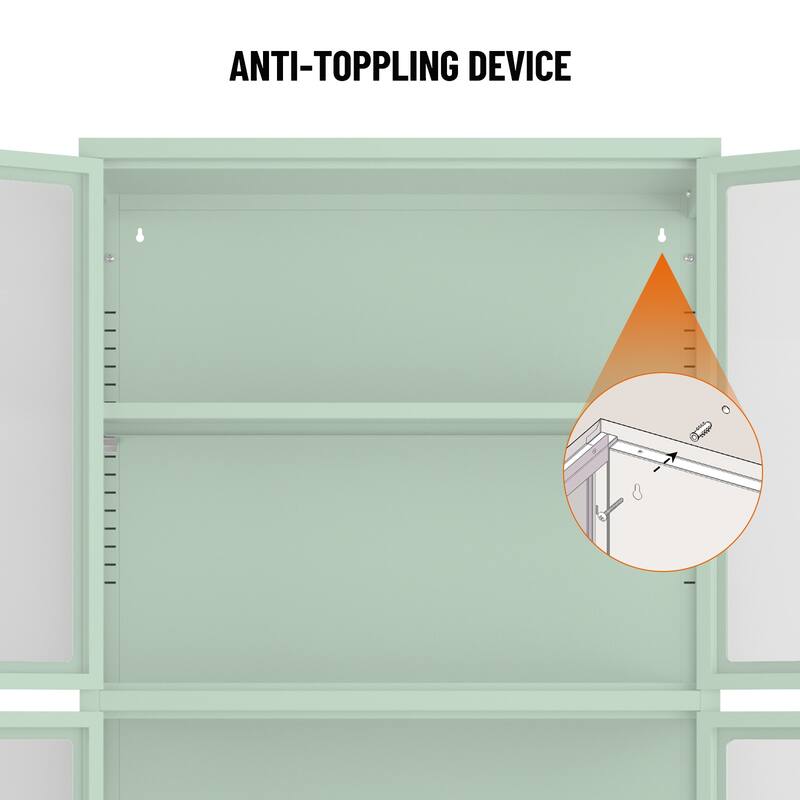 Four Glass Door Storage Cabinet with Adjustable Shelves