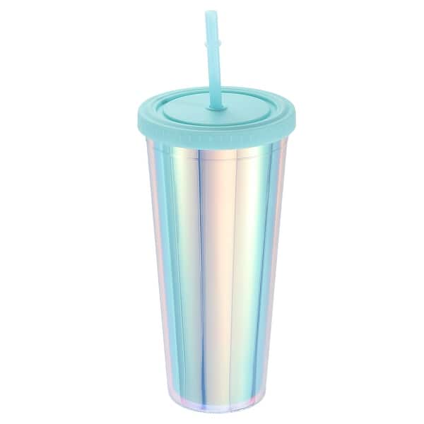 Acrylic Tumbler with Lid and Straw, 24 oz Insulated Double Wall Cups - Blue