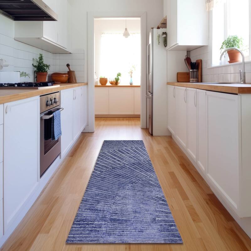 Premium Washable Super Soft Modern Starburst Mayfield Rug - Navy - 2' 3" x 7' 6" - Runner