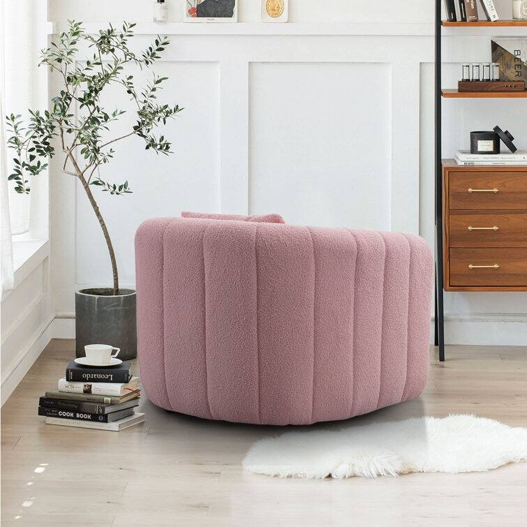 Ebello Oversize Velvet Swivel 360° Rotation Barrel Comfy Round Armchair With Pillow For Living Room Bedroom