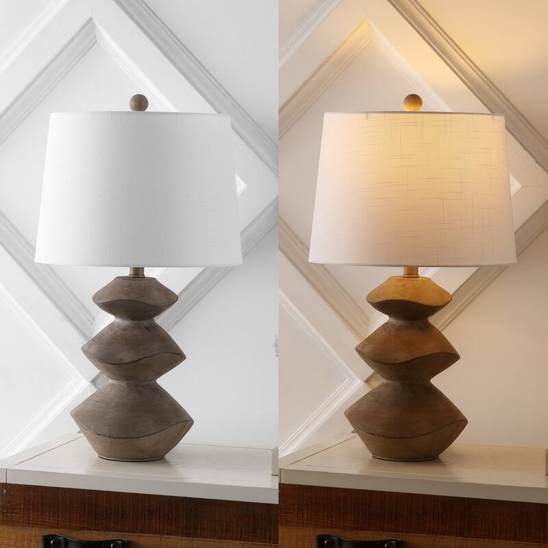 Leif 24.5" Minimalist Coastal Resin/Iron Cairn LED Table Lamp, Brown Wood Finish by JONATHAN Y
