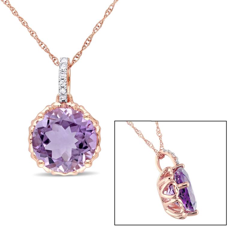 Miadora 10k Rose gold Amethyst and Diamond Accent Necklace - Purple