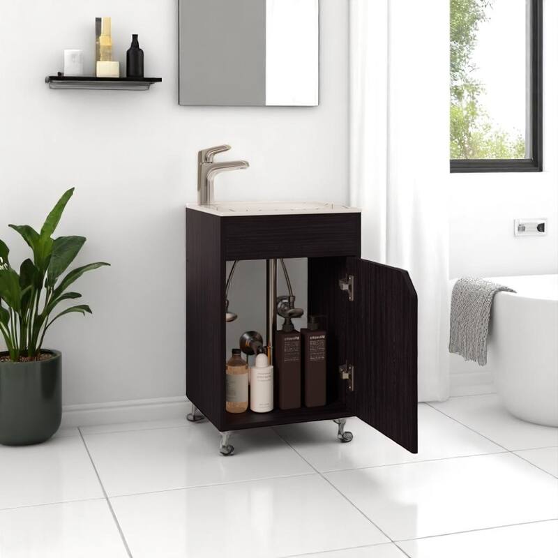 15.5" Bathroom Vanity with Integrated Sink - Compact Freestanding Cabinet with Storage for Small Bathrooms, No Faucet Included