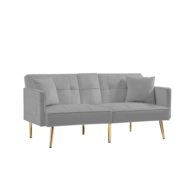 Velvet Futon Sofa Bed with Gold Metal Legs