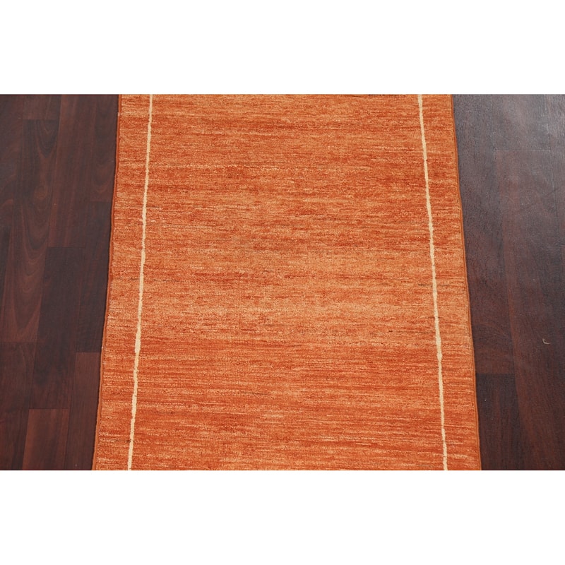 Orange Gabbeh Kashkoli Oriental Wool Runner Rug Hand-knotted Carpet - 2'7" x 9'10"