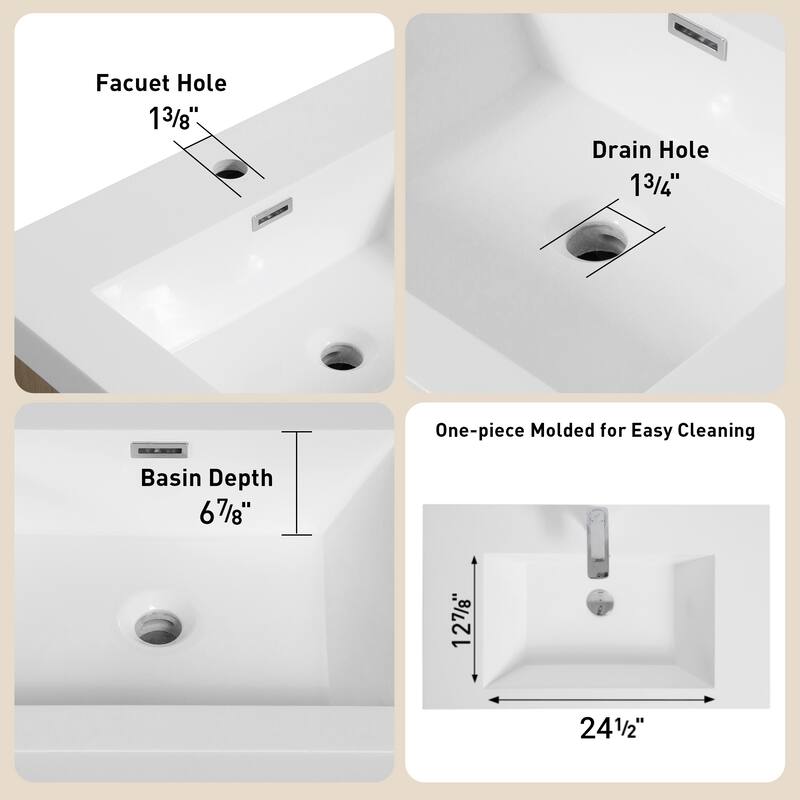 GDFStudio - Maxwell Floating Bathroom Vanity with Stone Resin Countertop & Soft-Close Drawers
