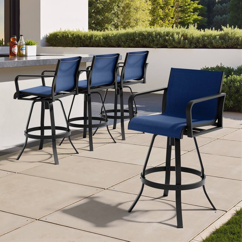 Outdoor Indoor Patio Aluminum Premium Sunbrella Fabric Swivel Barstools