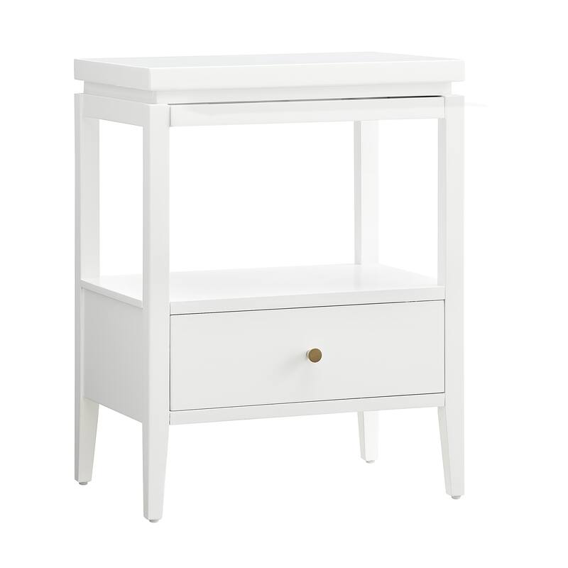 Modern Nightstand with Drawer and Floating Shelf Tapered Legs Design