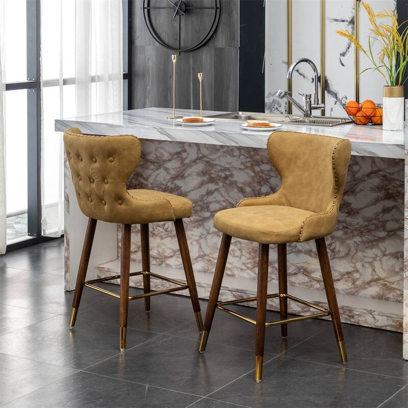 Modern Faux Leather Tufted Nailhead Trim Counter Stool (Set of 2)