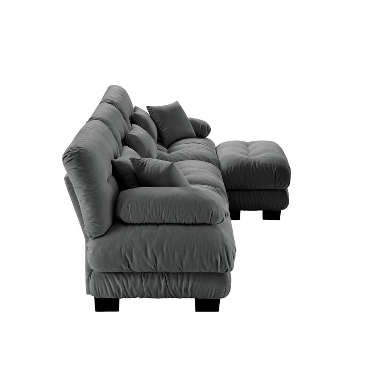 GDFStudio - Octavian Chenille 3-Seater Cloud Sofa with 1 Convertible Ottoman