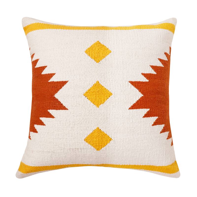 Handwoven Geometric Cotton Throw Pillow Cover - 20" - White and Yellow