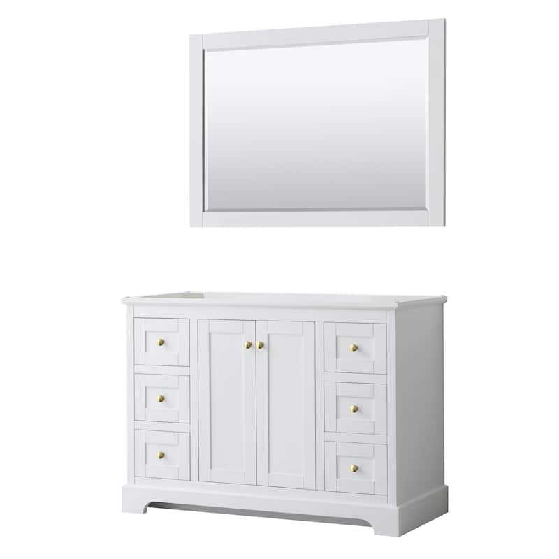 Avery 48-inch Single Vanity, No Top, No Sink, 46-inch Mirror - White, Gold Trim, No Top