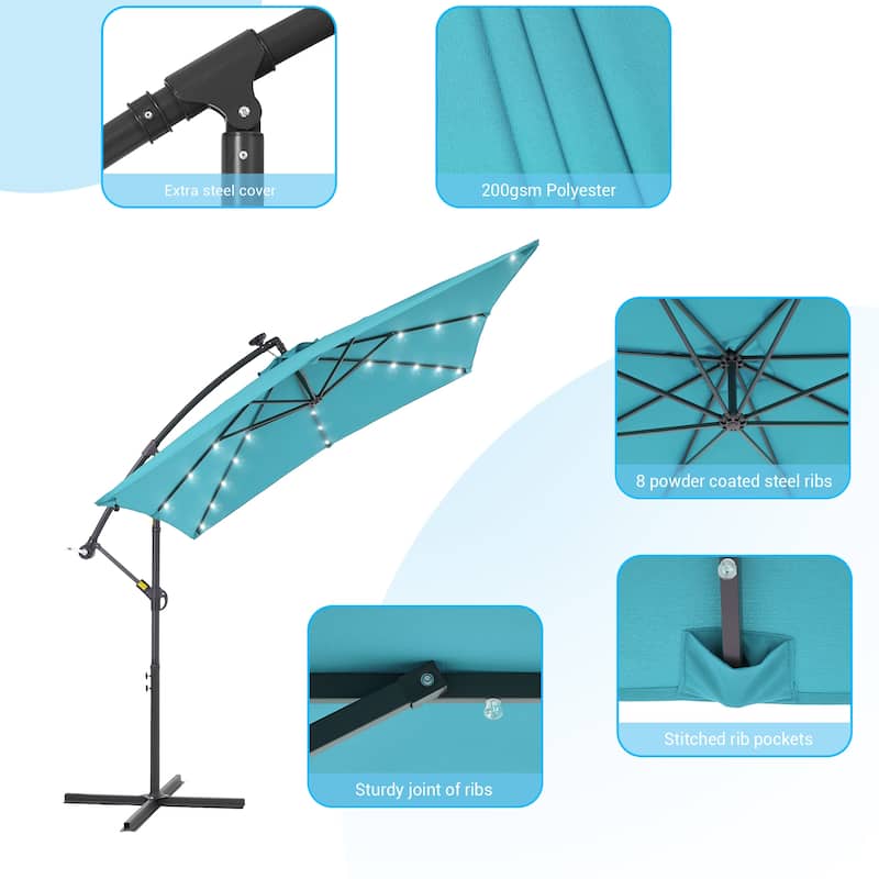 LIVOOSUN Outdoor Patio Umbrella, Square Canopy Offset LED Umbrella