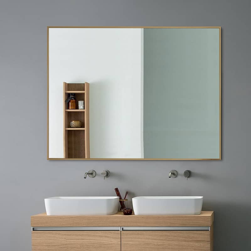 Vanta Thin Profile Metal Framed Wall Mounted Vanity Bathroom Mirror with Dual Mounting Brackets