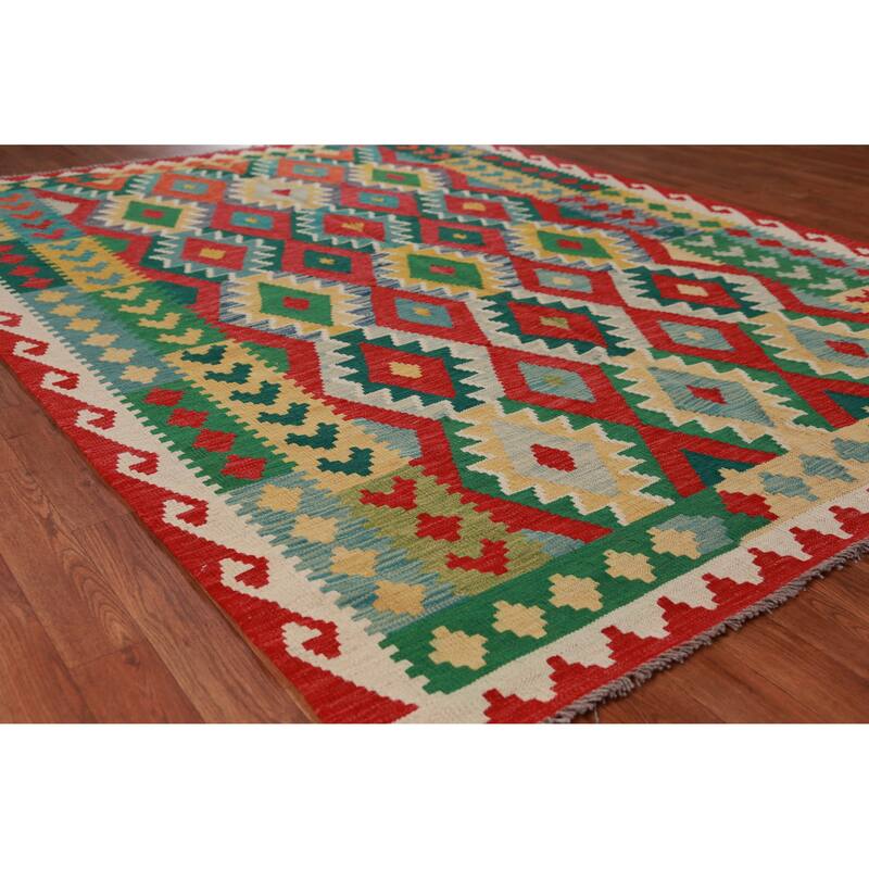 Hand Woven Oriental 100% Wool Carpet Southwestern All-Over Multi-Colored Kilim Area Rug - 7' 9'' X 5' 10''