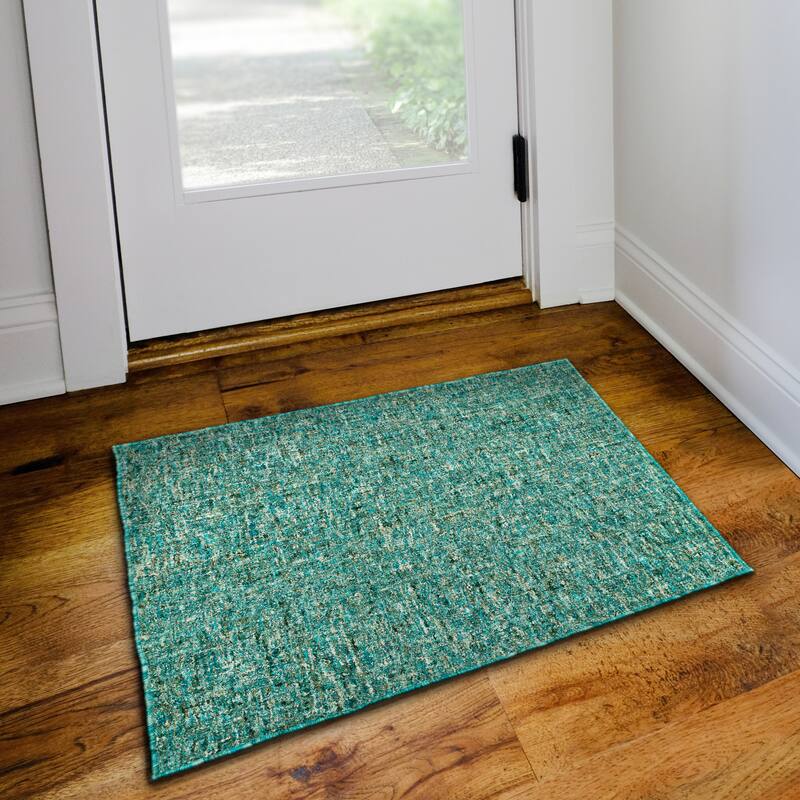 Addison Winslow Active Solid Wool and Viscose Area Rug - 2' x 3' - Peacock/Teal/Silver