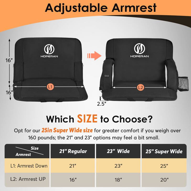 21 Inch 2 Pack Black Heated Stadium Seats for Bleachers with 20000mAh Power Bank Included Stadium Seating