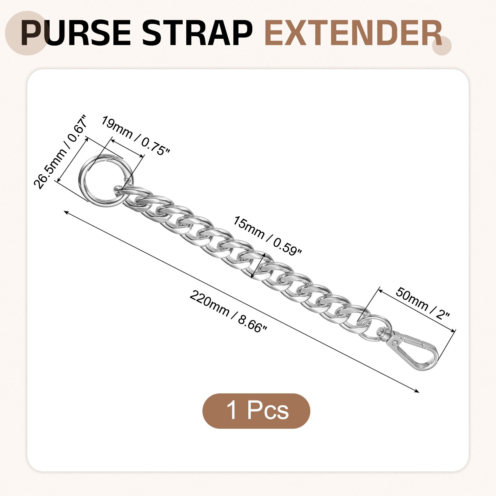 Purse Strap Extender, Metal Bag Replacement Handbag Chain with Spring Buckle for Bag Decoration