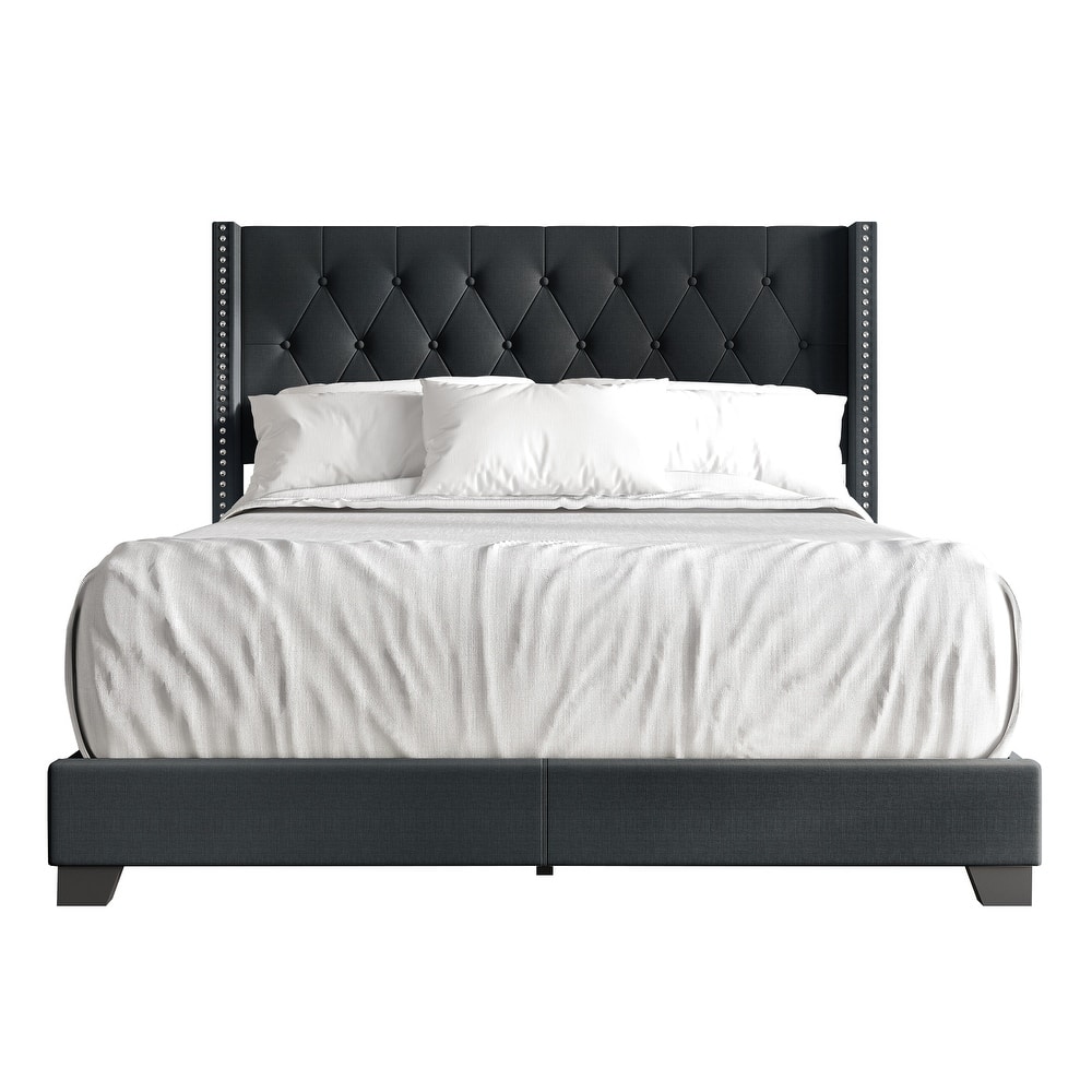 CraftPorch Glam Button Tufted Wingback Upholstered Bed