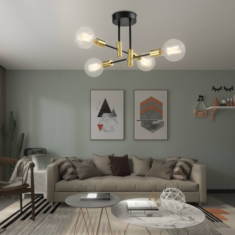 Maxax 4 - Light Sputnik Modern Linear Chandelier with Wrought Iron Accents