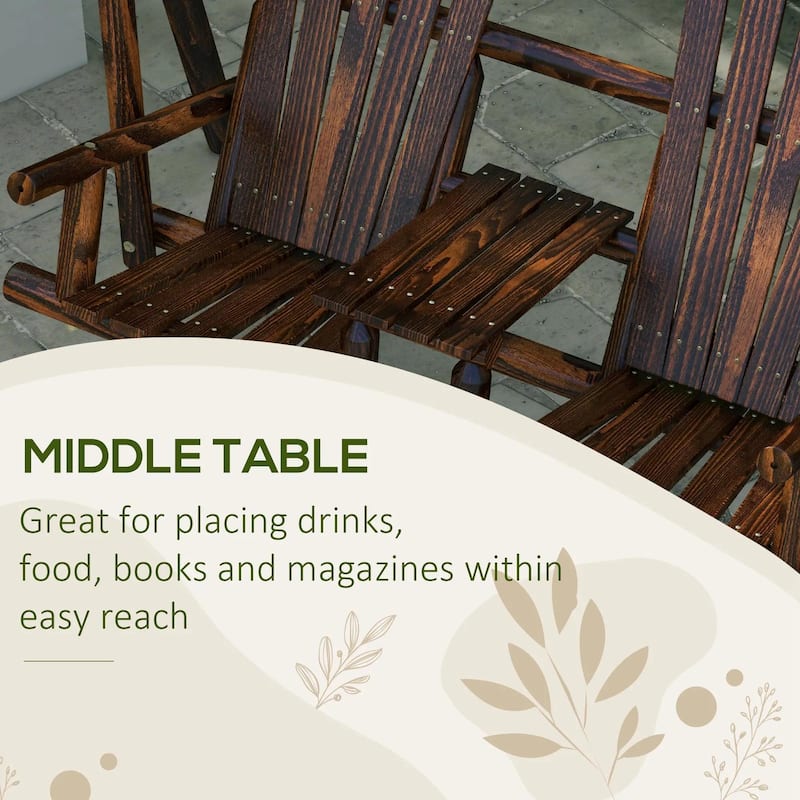 Wooden Porch Swing with Stand, 2-Seat Patio Swing Chair with Table