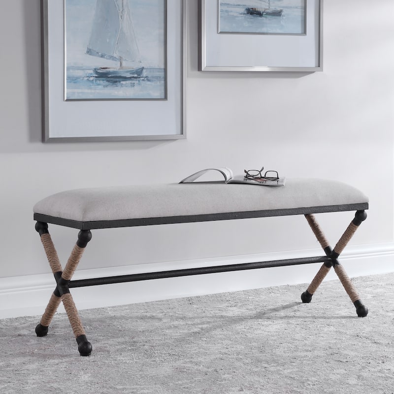 Uttermost Firth 48" Wide Iron Framed Fabric Upholstered Bench