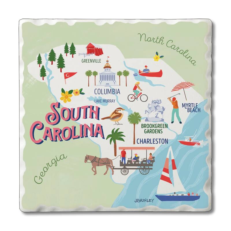 Absorbent Stone Beverage Coasters - Set of 4 - - State Attractions - SC - Multi-52