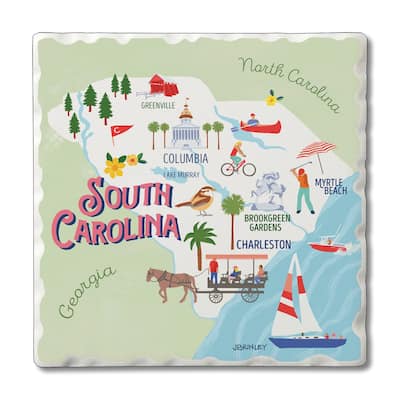Absorbent Stone Beverage Coasters - Set of 4 - - State Attractions - SC - Multi-52