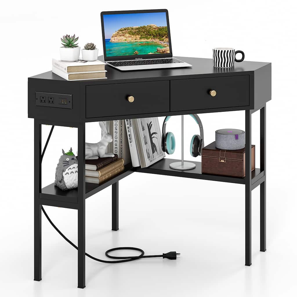 Costway Corner Computer Desk Writing Workstation Study Desk w/ 2