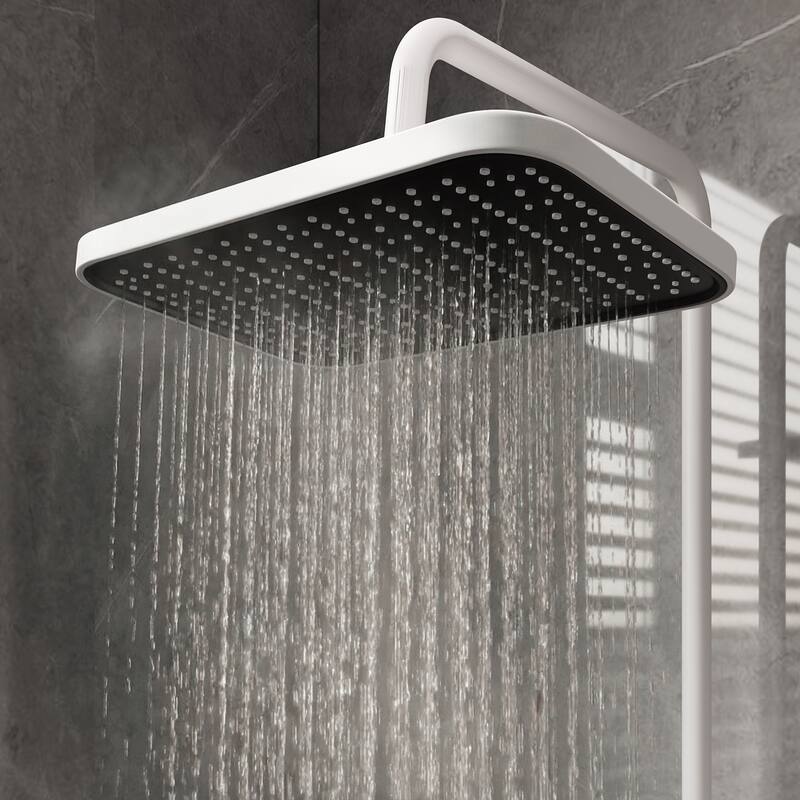 White Thermostatic Shower System with Digital Display, 4 Function Rainfall Shower Head CEC Certified Aluminum Shower Faucet Set