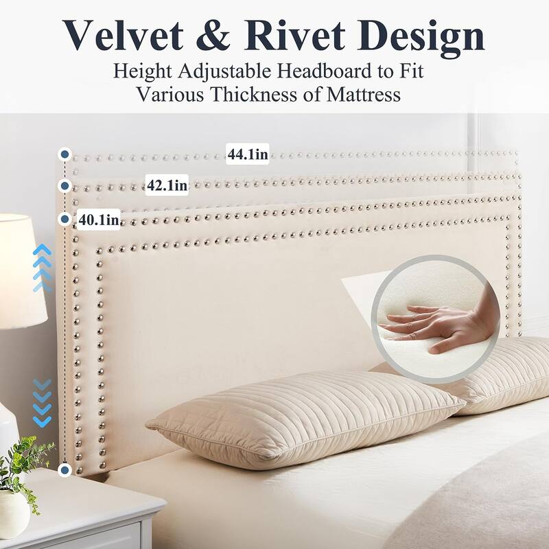 Modern Upholstered Bed Frame with 4 Storage Drawers, Platform Fabric Bed with Button Tufted Headboard