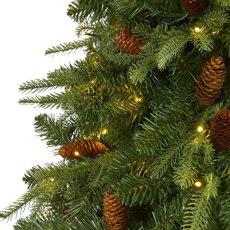 8ft Artificial Christmas Tree with Lights - Wellington Spruce Holiday Decor, Clear Lights, Pine Cones, Large Tree - Green - 96