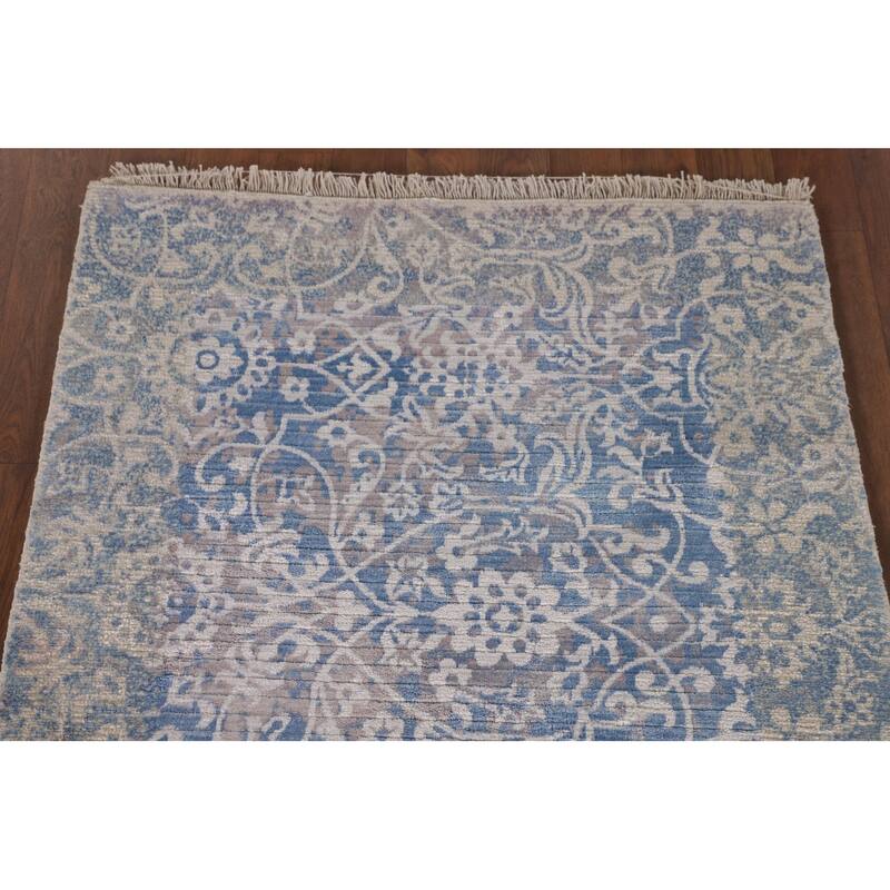 Blue Abstract Modern Accent Rug Handmade Wool Carpet - 2'8"x 5'0"