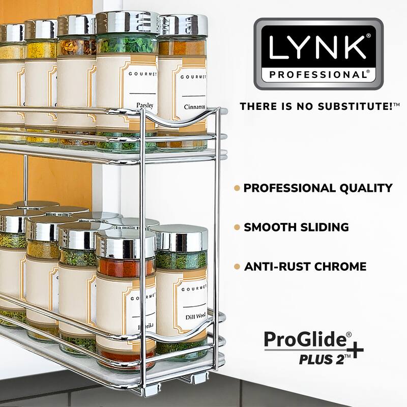 LYNK PROFESSIONAL® Pull Out Spice Rack Organizer for Cabinet - 4-1/4 inch Wide - Lifetime Limited Warranty - 2 Tier, Chrome