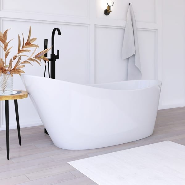 67 in. x 29 in. Acrylic Freestanding Flatbottom Soaking Bathtub in White