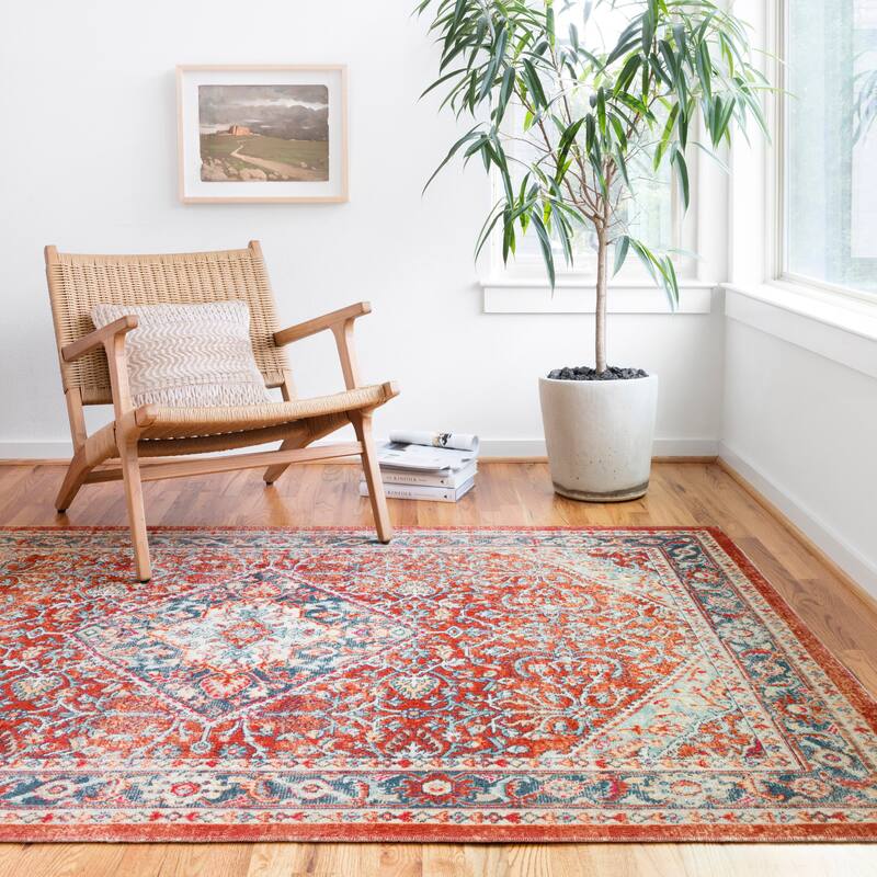 Alexander Home Katherine Boho Floral Border Distressed Rug