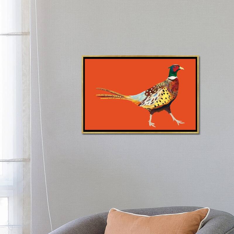 iCanvas "Pheasant on Orange" by Alice Straker Framed Canvas Print
