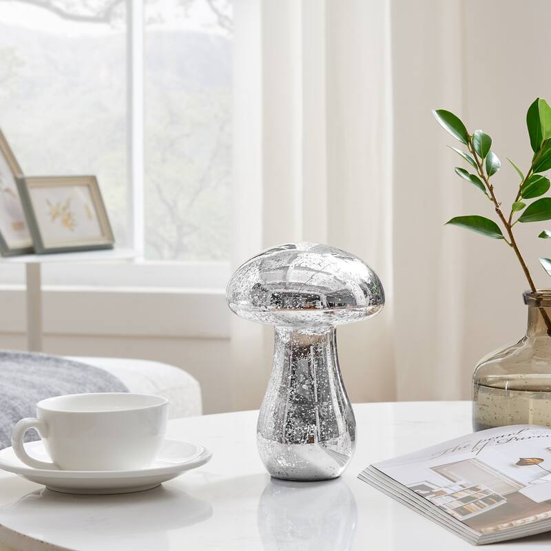 Textured Mushroom Glass Sculpture Figure - 6.75" - Silver