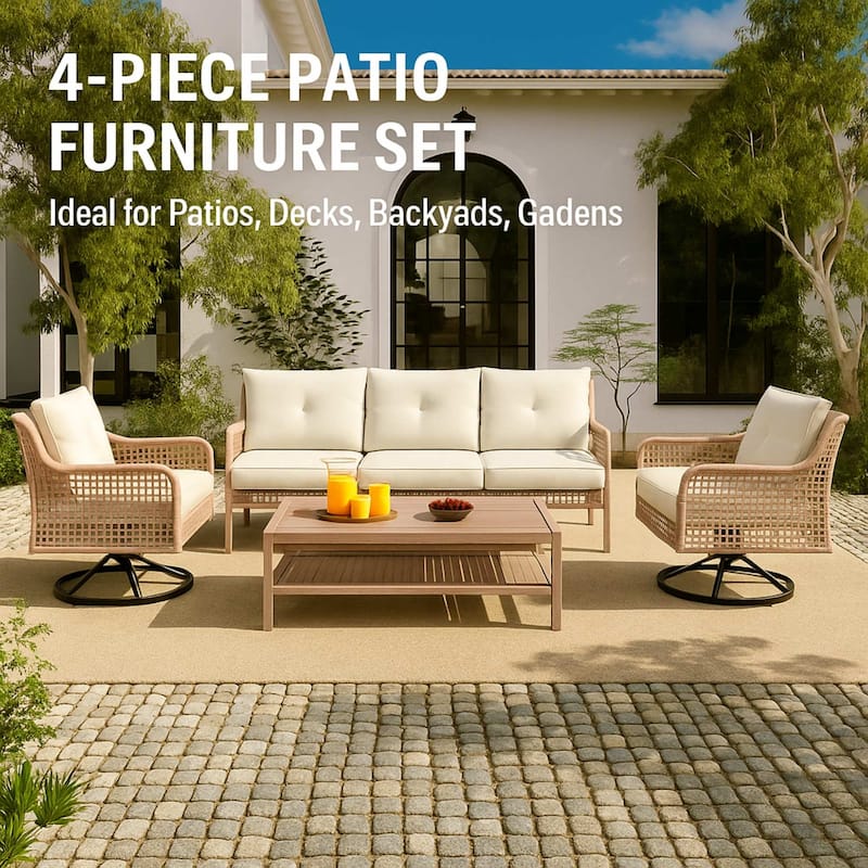 Modern All-Weather PE Wicker 5-Piece Sectional Patio Set with 360° Swivel Chairs