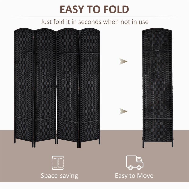 6' Tall Wicker Weave 4 Panel Room Divider Privacy Screen