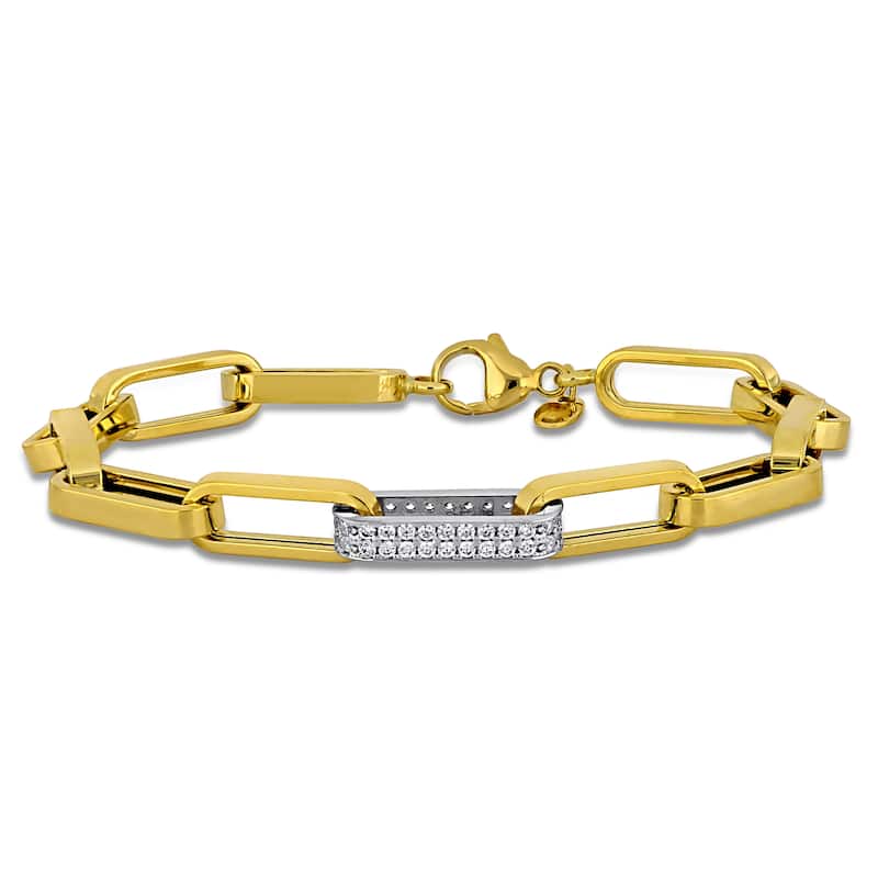 Miadora 1/2ct TGW Cubic Zirconia Paperclip Bracelet 14k Two-Tone Gold-7.5 in