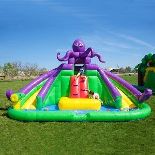 HeroKiddo Octopus Inflatable Bounce House Water Park for Toddlers & Kids with Dual Lane Slide & Air Blower, Indoor Outdoor Play