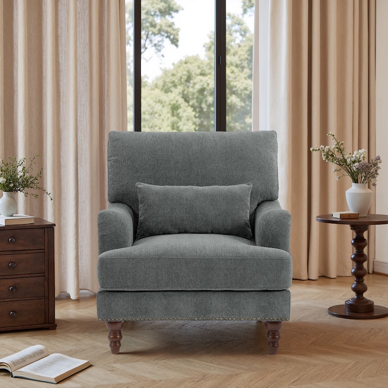 Mid Century Chenille Upholstered Accent Chair with Nailhead Trim