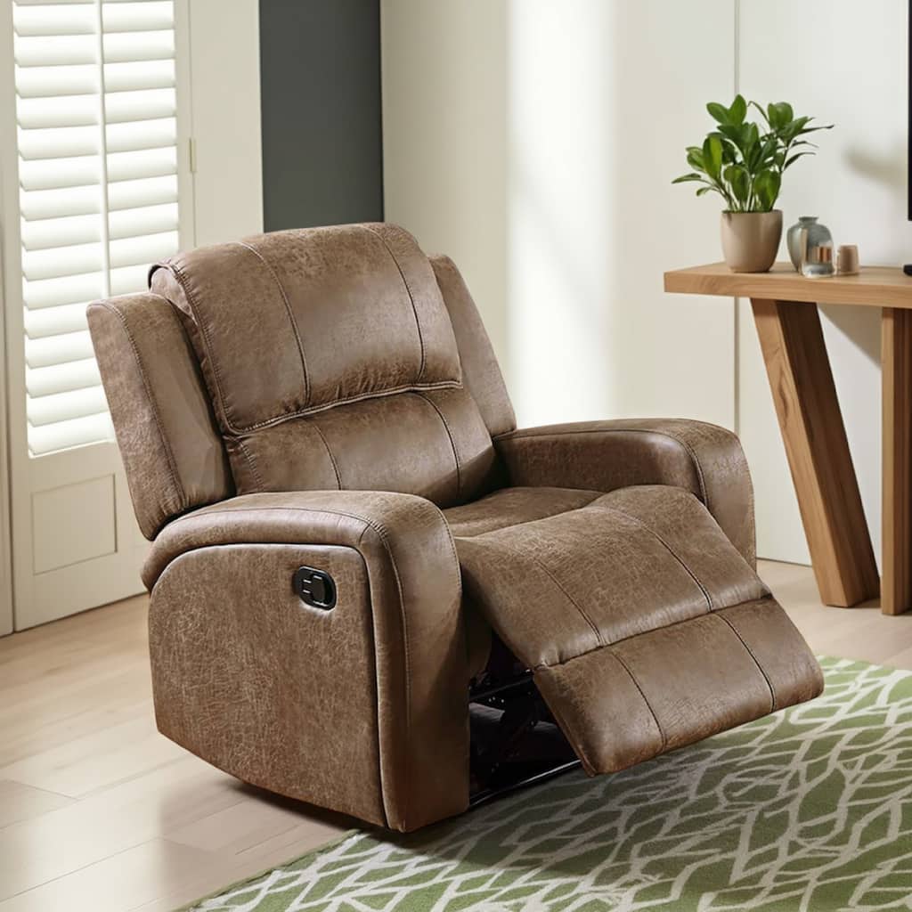 Charles Manual Recliner Chair, Smoke Gray Faux Leather, Solid Wood