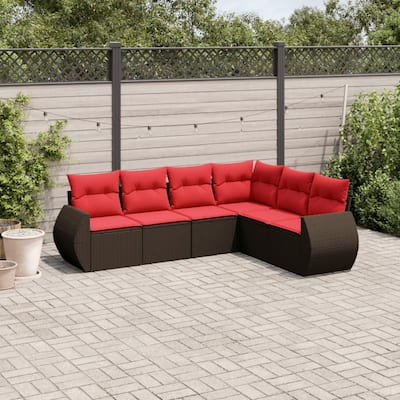 vidaXL Patio Sofa Set with Cushions Outdoor Conversation Furniture Poly Rattan - 24.4 x 24.4 x 27.2
