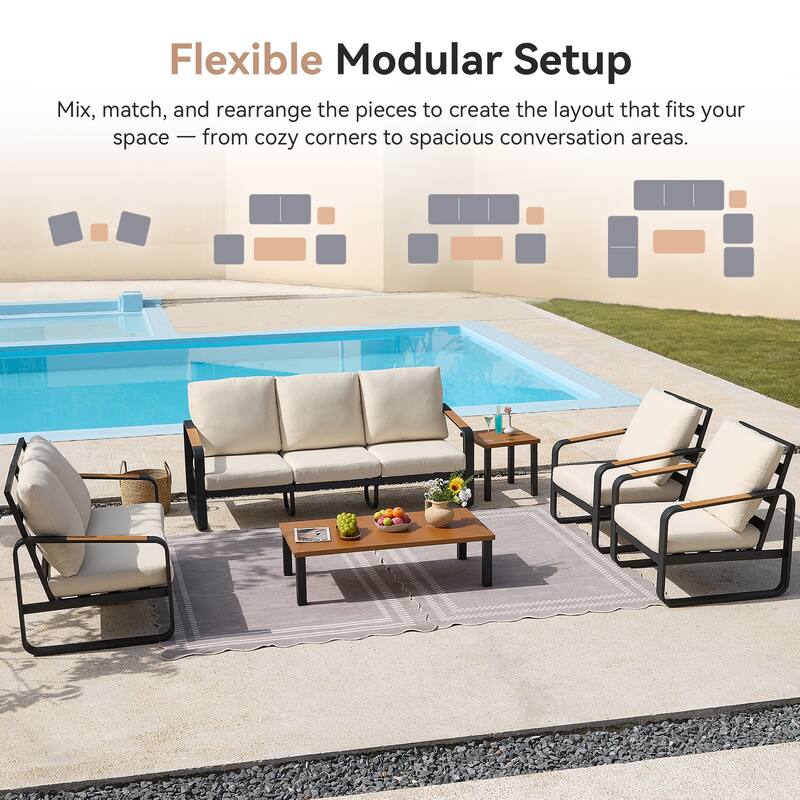 6-Piece Outdoor Patio Conversation Sofa Set with Cushions