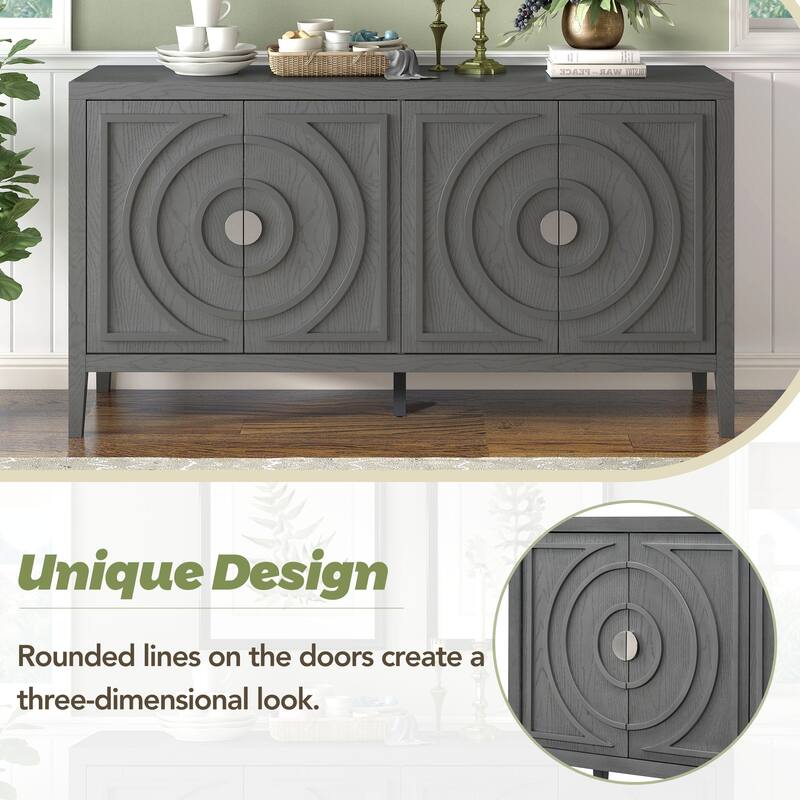 Vintage Distressed Finish Sideboard with Round Metal Handles and Large Storage Capacity