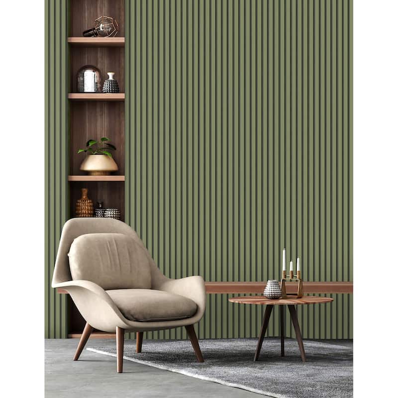 Fine Decor Reggie Olive Vertical Slats Wallpaper