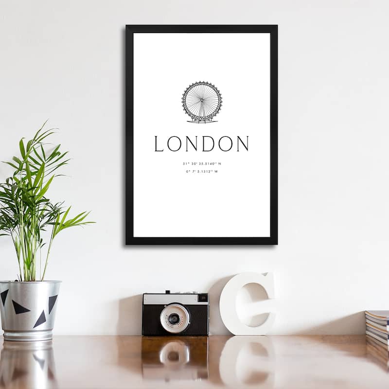 London Coordinates With London Eye Sketch Premium Framed Poster by blursbyai